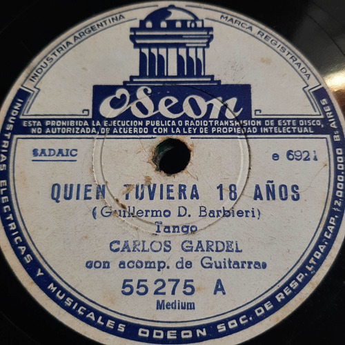 Pasta Carlos Gardel Acomp Guitarras Odeon 55275 C365