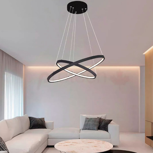 Colgante Led Aros Dobles 60-40 Cm Deco Hogar Moderno Ali 2 Estructura Negro