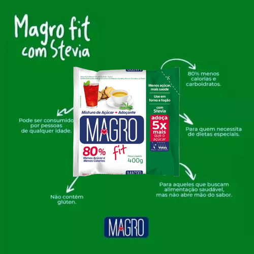 Açúcar Fit Com Stevia Sem Glúten Magro 400g - Kit Com 10