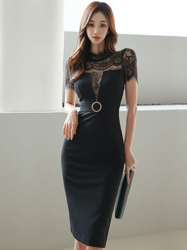 Elegante Vestido Ajustado Con Cintura De Encaje Para Mujer