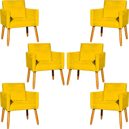 Kit 6 Poltronas Decorativas Nina Confortáveis Suede Preto Cor Amarelo Desenho do tecido Suede Liso