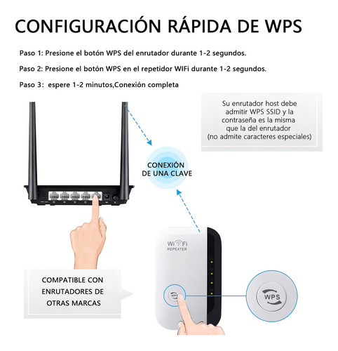Amplificador De Señal Wifi De 300mbps Wps 2.4g 110/230v Color Blanco