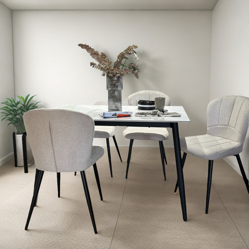 Juego Comedor Bulnes Neolith 140 Patas Negra + 4 Panama Negro Chenille Beige