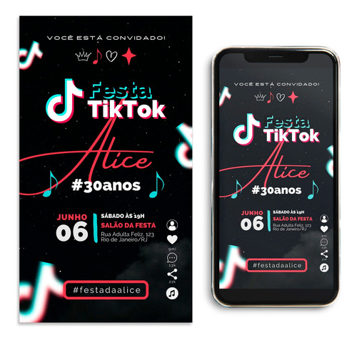 Convite Digital | Festa Aniversário | Tema Tik Tok