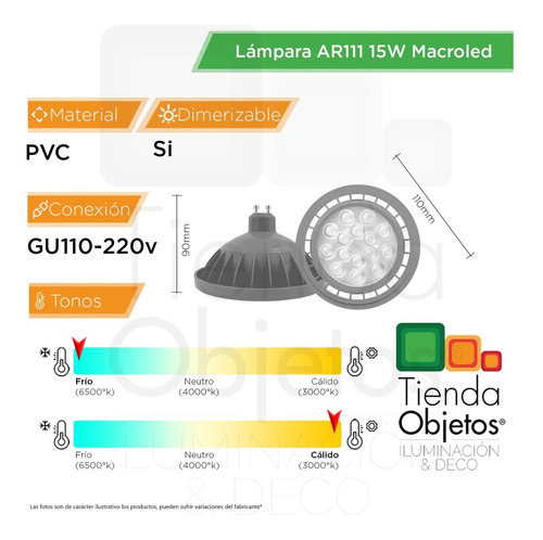 Imagen 2 de 10 de Pack 10 Lamparas Ar111 Led 15w = 75w Gu10 Calida Fria Cuotas