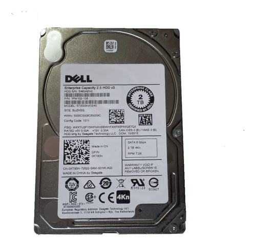 Hd Servidor 2tb Dell Enterprise Sata 6gbs 7.2k Rpm 0kt93n 4k Cor Prateado