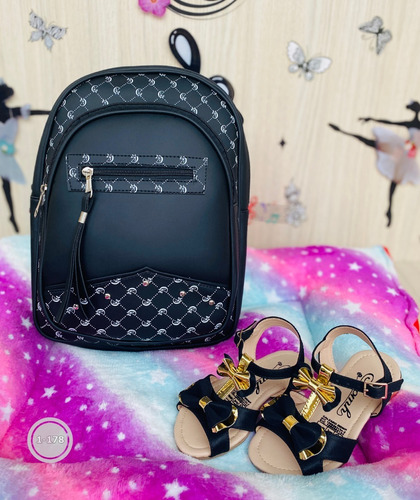 Combo Para Niñas Bebes De Casa Color Negro Sandalia Morral