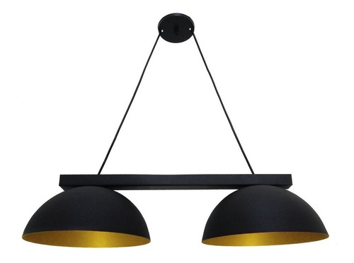 Pendente Duplo Led Ônix Preto E Dourado Meia Esfera Moon