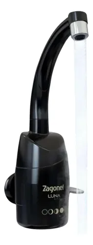Foto real de Torneira Eletrica Zagonel Luna Preta 5500W 220V Parede 4 Temperaturas Bica Alta Giratoria 360 Cozinha Arejador Antirrespingo