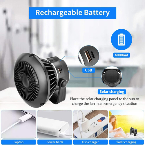 / Ventilador De Acampamento Com Luzes Led, Barraca Solar,