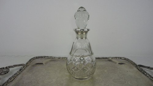 Perfumero Cristal Y Plata Inglesa Antiguo Tallado Miralo