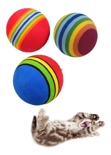 Imagen 3 de 6 de Juguete X4 Bolas Suaves De Colores Mascota Gato Pelotas