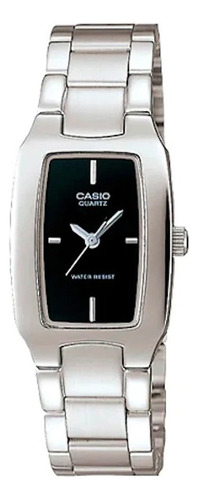 Reloj Mujer Casio Ltp-1165a-1cdf Core Ladies Correa Y Bisel Color Plateado Fondo Color Negro