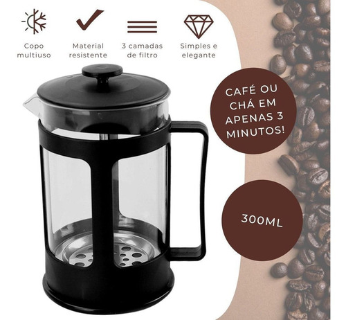 Cafeteira Prensa Francesa Cremeira 350 Ml Express Inox Vidro