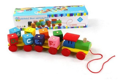 Juego Montessori Tren Cubos Encajar Madera Letras Números 