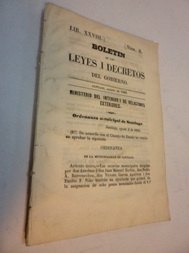 Boletin Leyes Decretos. Chile 1860