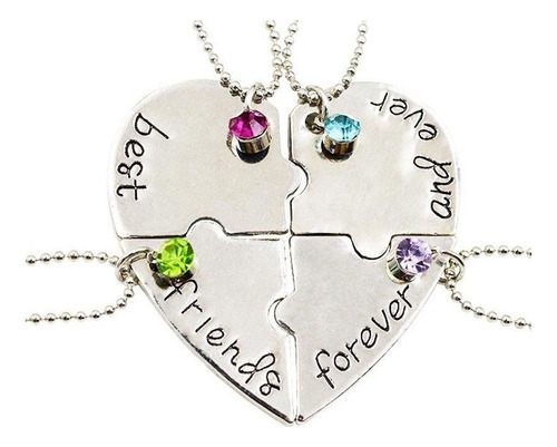 E Conjunto De 4 Colares Coração Best Friends For Ever And