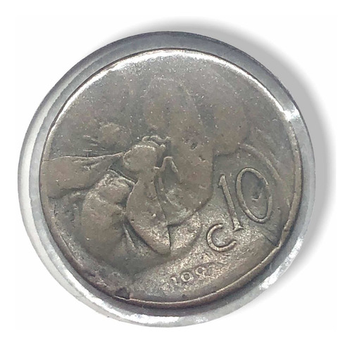 Moneda De Cobre Italiana De 10 Centesimos Del Año 1921 (Usado)