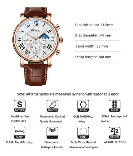 Reloj Cronógrafo Chenxi Cx-973 Moon Phase