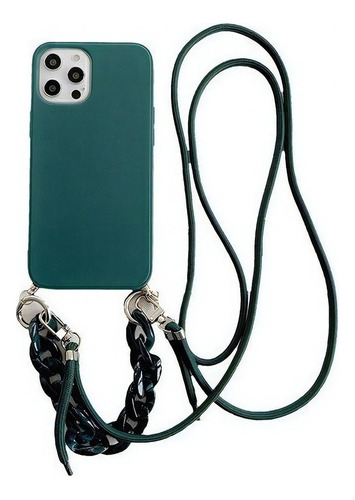 Funda de silicona para iPhone 7 u 8, diseño cruzado, cadena de mármol, color verde oscuro, de Colar De Cordão