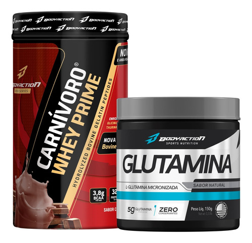 Kit Carnivoro 900g Protein Isolate + Glutamina Bodyaction Sabor Chocolate