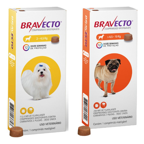 01 Bravecto Cães De 2 A 4kg E 01 Bravecto 4,5 A 10kg 250mg