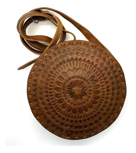 Bolso De Piel Autentica Crossbody Circulo Etnico