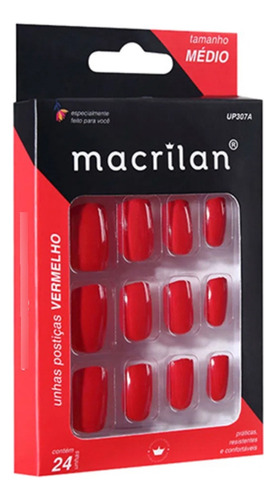 Unhas Postiças Vermelho Com 24un - Macrilan Liso