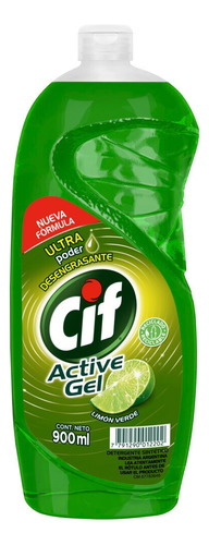 Detergente para lavavajillas Cif Active Gel Limón Verde concentrado limón verde en botella 900 ml