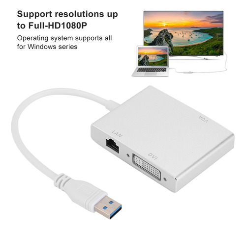 Adaptador Usb3.0 4 En 1 A Vga Dvi Hdmi Lan Rj45 Fullhd1080