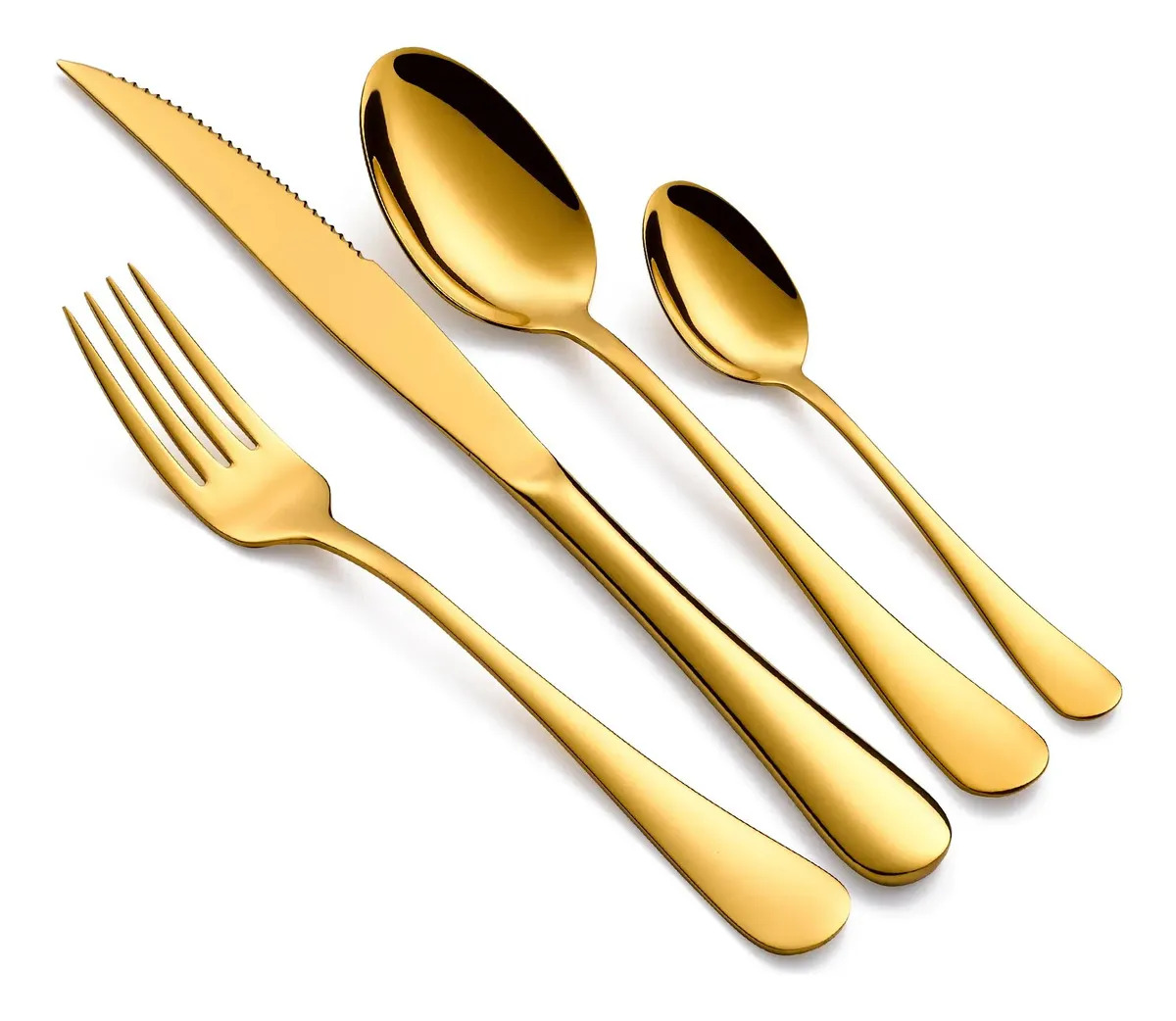 Conjunto De Talheres 24 Peças Em Aço Inoxidável 18/0 Dourado