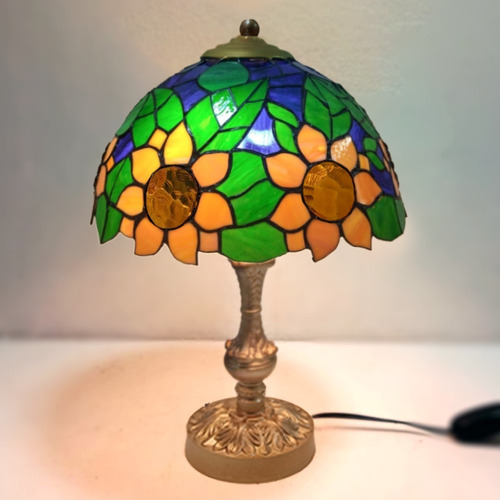 Lámpara De Mesa Tiffany Girasoles- Velador Vitraux 22cm