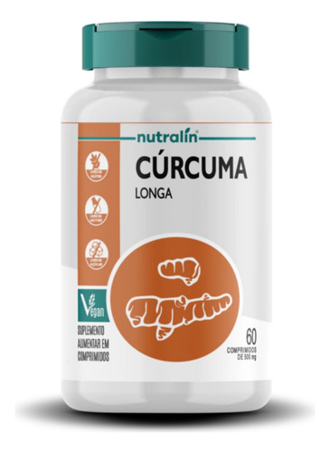 Kit 4 Cúrcuma Longa Nutralin 500mg 60 Comprimidos Vegano Sabor Sem Sabor
