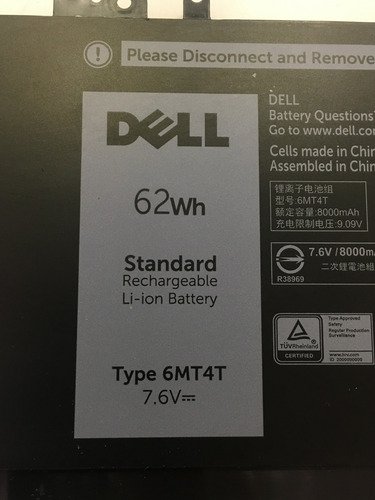 Dell Latitude E5470, E5550, E5570 Precision 3510 Type 6mt4t (Usado)