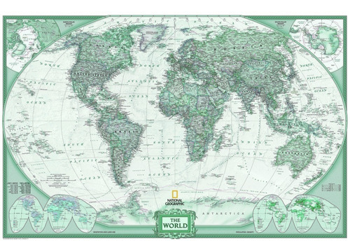 Mapa Mundi Super Grande 65x100cm Esverdeado - Tons De Verde 