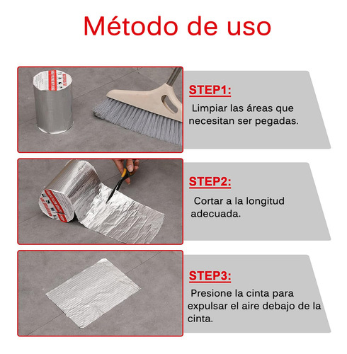 Cinta Impermeable Aluminio 5cm X 10mts - Repara Goteras, Techos Y Filtraciones - Incluye 3 Piezas - Resistente Al Agua Y Duradera