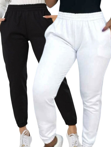 Kit 2 Moletom Flanelado Calça Feminina Modelo Liso Jogger