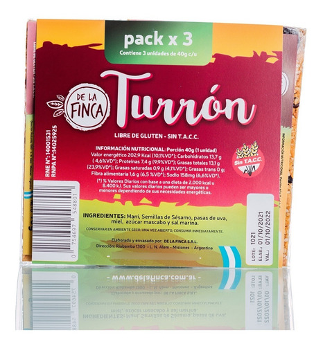 Imagen 3 de 3 de Turrón De Semilla De La Finca - X15 - Sin Tacc - Sésamo