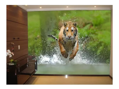 Papel De Parede Animais Tigre Correndo Rio 3D Anm237 - Você Decora - Papel  de Parede - Magazine Luiza