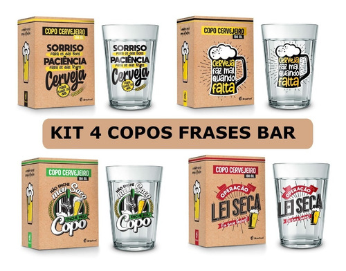 Kit 4 Copos Americano De Cerveja Lagoinha Frases Bar Cor Vidro