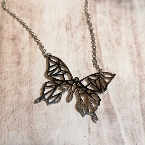 Imagen 5 de 5 de Collar Mujer Dije Mariposa Minimalista Acero Inoxidable