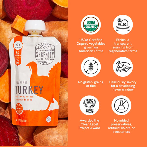 Serenity Kids Pavo Camote,calabaza Y Remolacha Orgánicos 6pz