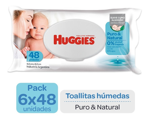 Toallitas Húmedas Huggies Puro Y Natural Pack 288 Un (6x48)