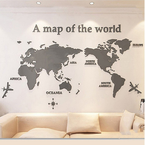 Mapa Del Mundo Decoracion Para Pared  3d Interior 120x60cm