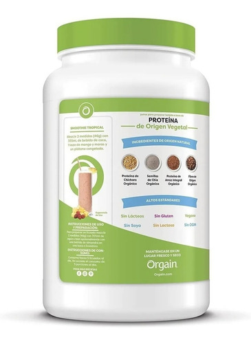 Imagen 2 de 7 de Proteína Orgánica En Polvo Sabor Vainilla Orgain 1.242 Kg