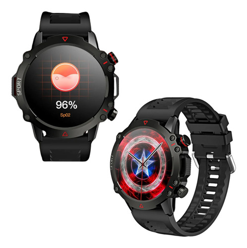 Smartwatch Tela Amod 1.53 + Pulseira Extra Camuflada Tatic Caixa Preto Bisel Cinza-escuro Desenho Da Pulseira Militar