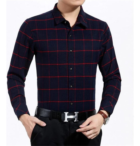 Camisa De Manga Larga Boutique A Cuadros Casual De Negocios