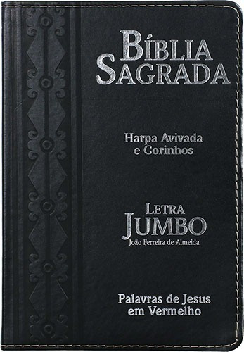 Bíblia Sagrada Letra Jumbo + Harpa Pr Arabesco Preta Super Luxo Gospel