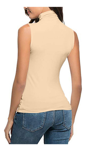 Nuevo Camiseta De Cuello Alto Sin Mangas De Color Liso De