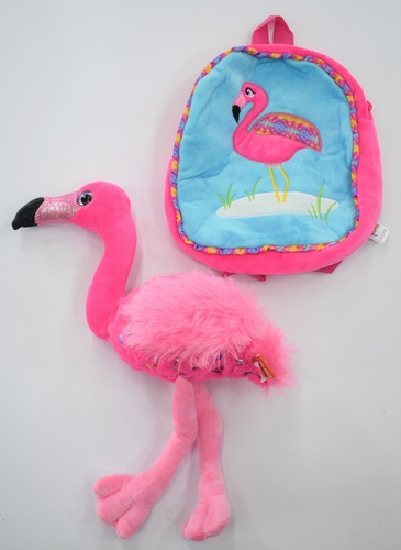 Imagen 1 de 1 de Peluche Flamenco C/ Brillo + Mochila Flamenco Mundo Marino